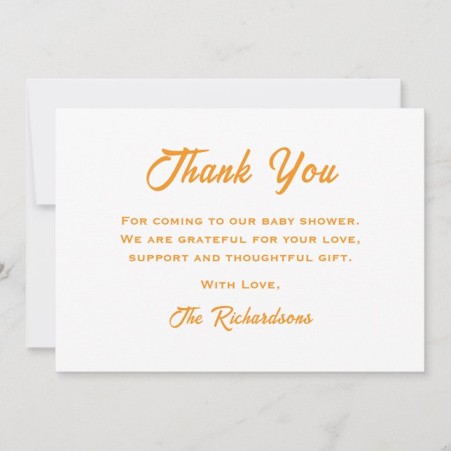 Orange White Baby Shower Here Comes The Son Sun Thank You Card (Front)