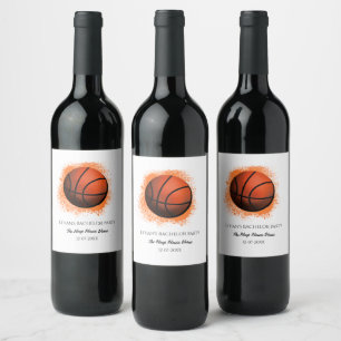 Orange white basketball birthday party champion wine label
