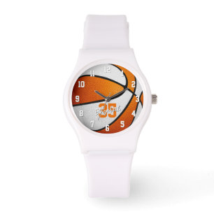 orange white basketball girls name jersey number watch
