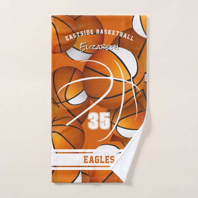 orange white basketball team colours athlete name hand towel (Hand Towel)