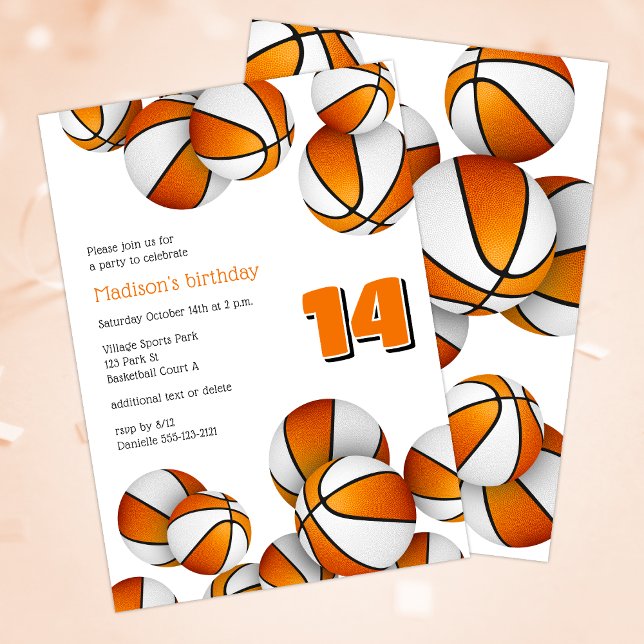orange white basketballs girls sports birthday invitation (Creator Uploaded)