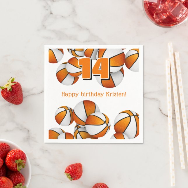 orange white basketballs kids birthday party napkin (Insitu)