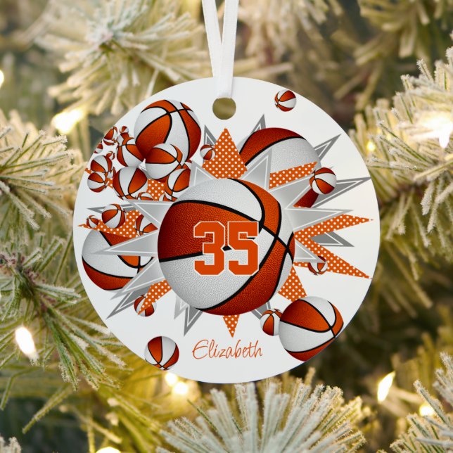 orange white basketballs stars girls keepsake metal tree decoration (Insitu)