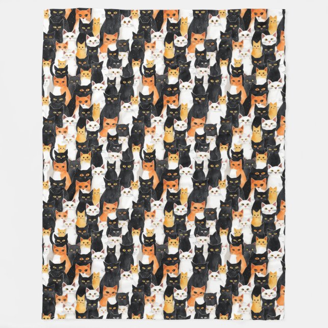 Orange White Black Cats Fleece Blanket (Front)