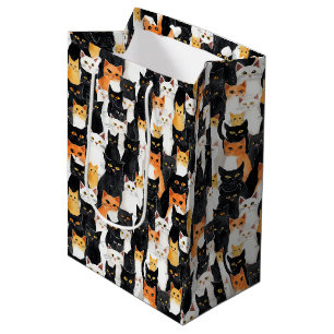Orange White Black Cats Halloween Medium Gift Bag