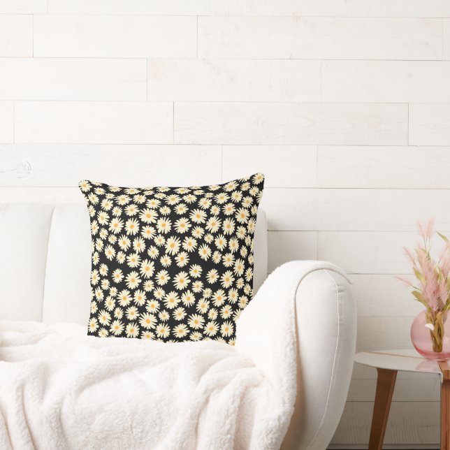 Orange white black daisy flower pattern cushion (Couch)