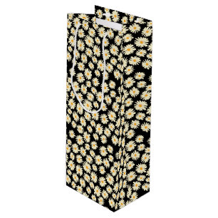 Orange white black daisy flower pattern wine gift bag