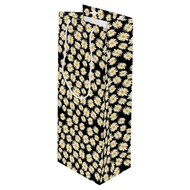 Orange white black daisy flower pattern wine gift bag (Front Angled)