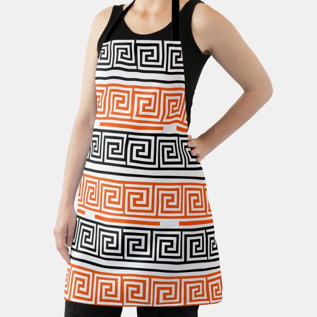 Orange White Black Greek Key Fret Pattern Design  Apron (Creator Uploaded)