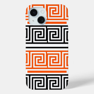 Orange White Black Greek Key Fret Pattern Design  iPhone 15 Case