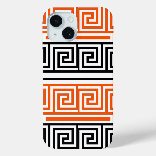 Orange White Black Greek Key Fret Pattern Design  Case-Mate iPhone Case (Back)