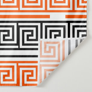 Orange White Black Greek Key Fret Pattern Design Fabric