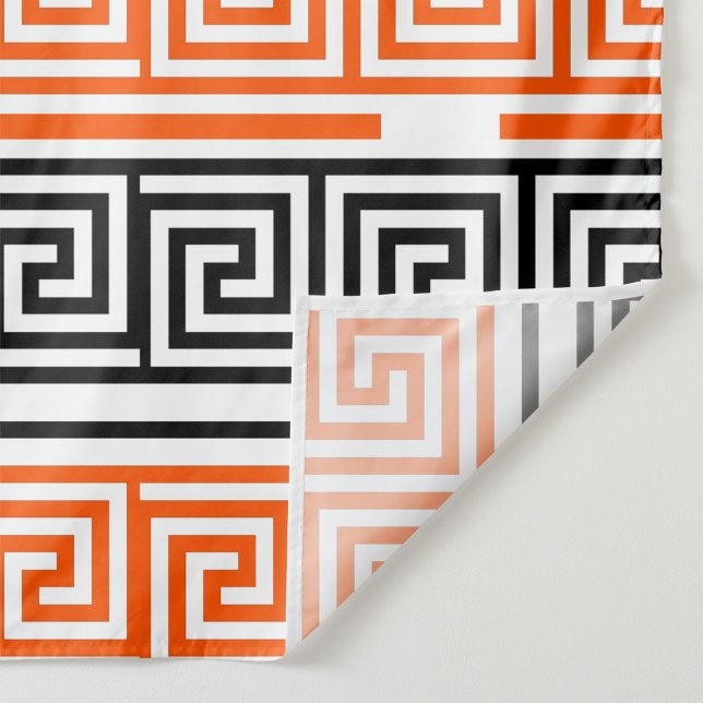 Orange White Black Greek Key Fret Pattern Design  Fabric (Creator Uploaded)
