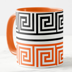 Orange White Black Greek Key Fret Pattern Design  Mug