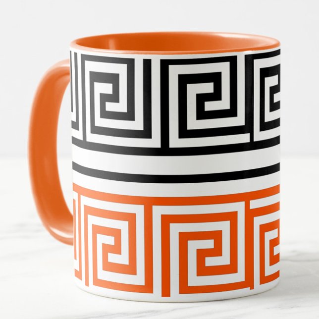 Orange White Black Greek Key Fret Pattern Design  Mug (Creator Uploaded)