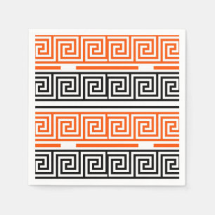 Orange White Black Greek Key Fret Pattern Design  Napkin