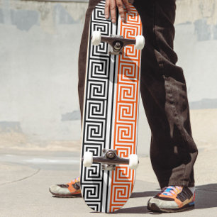 Orange White Black Greek Key Fret Pattern Design  Skateboard