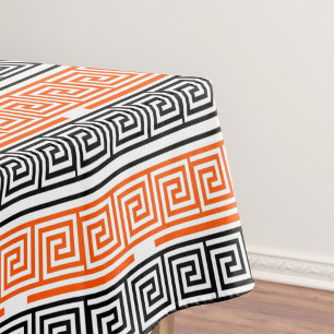 Orange White Black Greek Key Fret Pattern Design Tablecloth