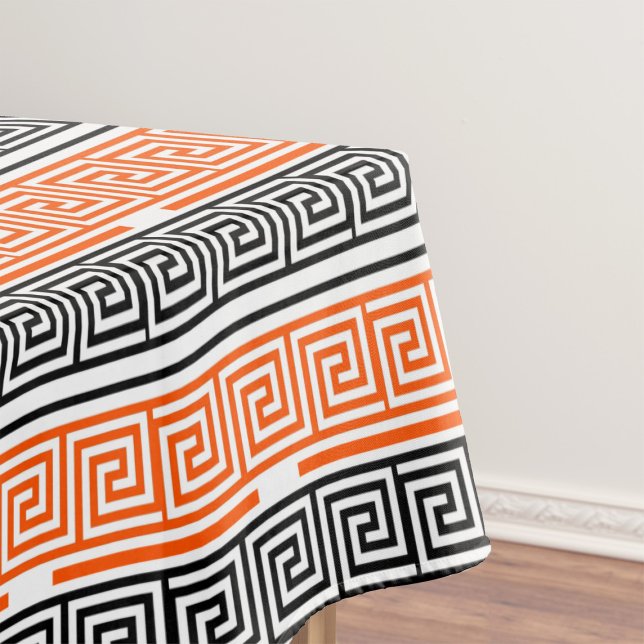Orange White Black Greek Key Fret Pattern Design  Tablecloth (Creator Uploaded)