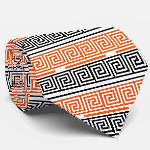 Orange White Black Greek Key Fret Pattern Design  Tie