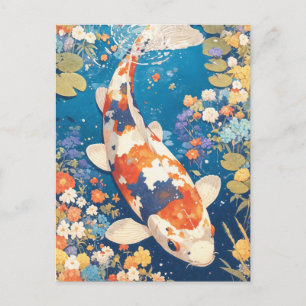Orange White Black Koi Fish in Wildflower Pond Postcard