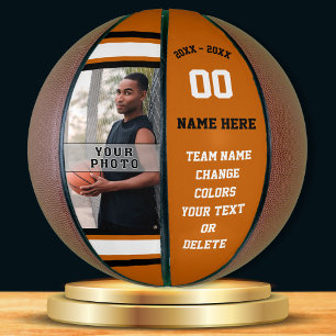 Orange, White, Black PHOTO Personalised Basketball