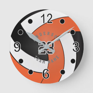Orange, White & Black Volleyball Style - DIY Text Round Clock