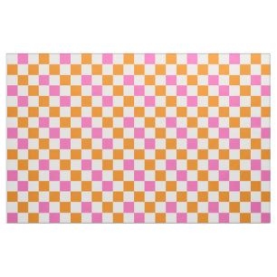 Orange White Blue Checkered Pattern Design  Fabric