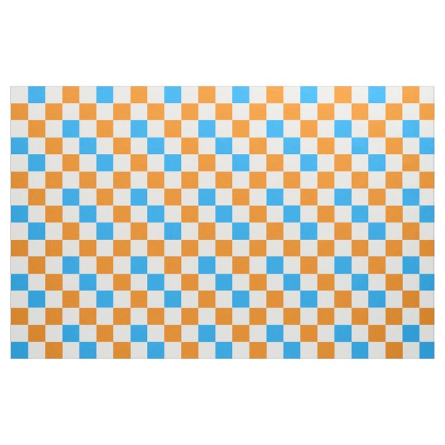 Orange White Blue Chequered Pattern Design  Fabric (Fat Quarter)