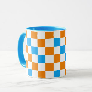 Orange White Blue Chequered Pattern Design  Mug