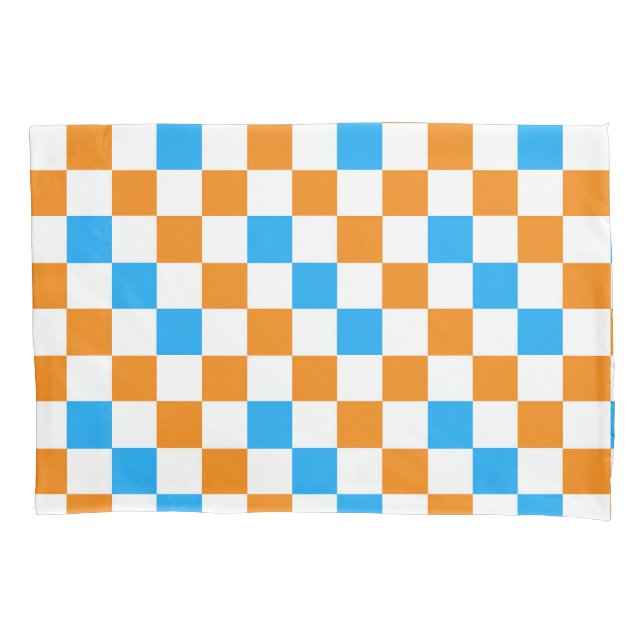 Orange White Blue Chequered Pattern Design  Pillowcase (Front)