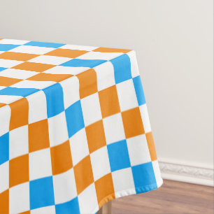 Orange White Blue Chequered Pattern Design Tablecloth