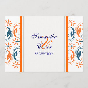 Orange white blue wedding anniversary invitation