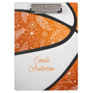 orange white boho doodle pattern basketball clipboard