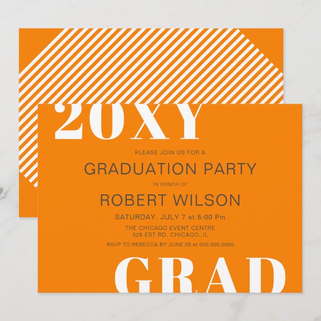 Orange White Bold Typography Graduation Party Invitation (Front/Back)