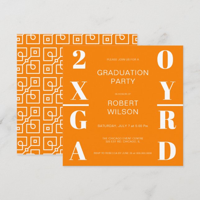 Orange White Bold Typography Graduation Party Invitation (Front/Back)
