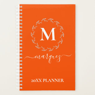 Orange White Botanical Wreath Monogram Planner