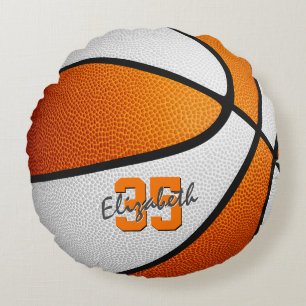 orange white boys girls sporty basketball round cushion