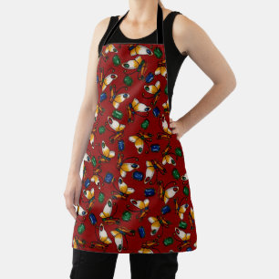 Orange white Butterflies, Emerald, Sapphire on red Apron