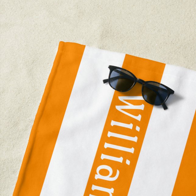 Orange White | Cabana Stripes Personalised Beach Towel (In Situ)