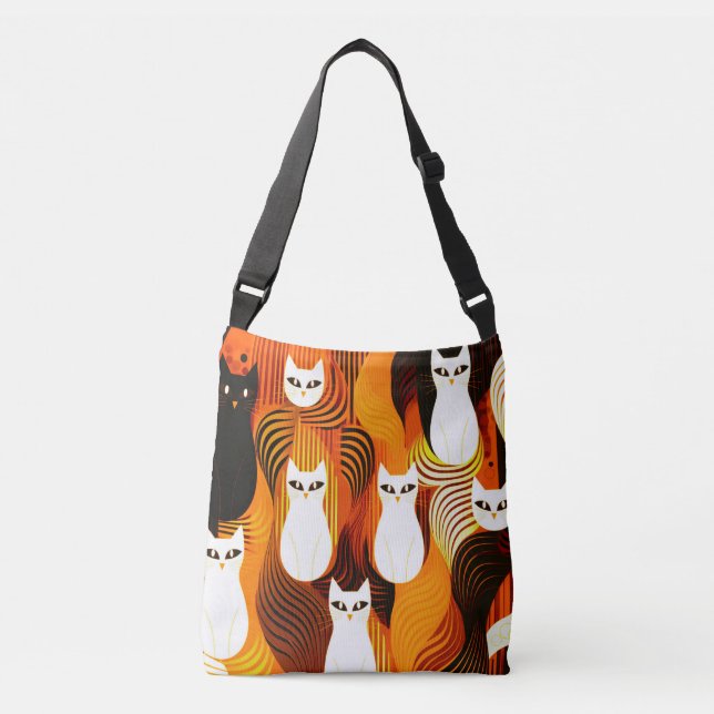 Orange White Cat halloween  Crossbody Bag (Front)