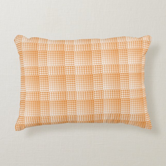 Orange White Checker Abstract Pattern Decorative Cushion (Front)