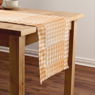 Orange White Checker Abstract Pattern Medium Table Runner