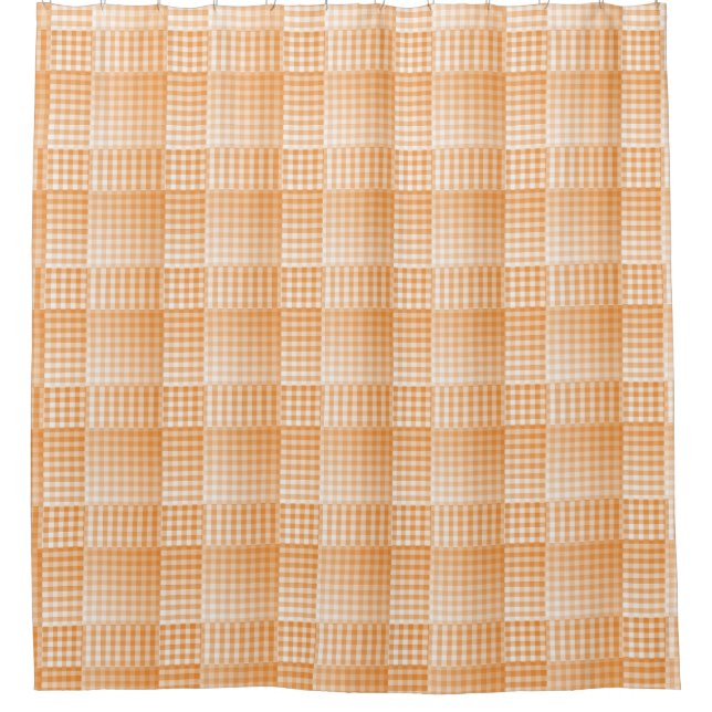 Orange White Checker Abstract Pattern Shower Curtain (Front)