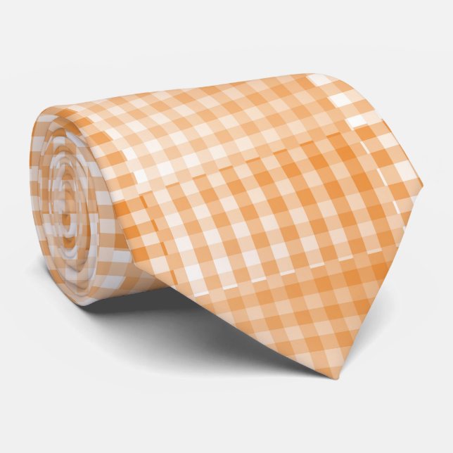 Orange White Checker Abstract Pattern Tie (Rolled)