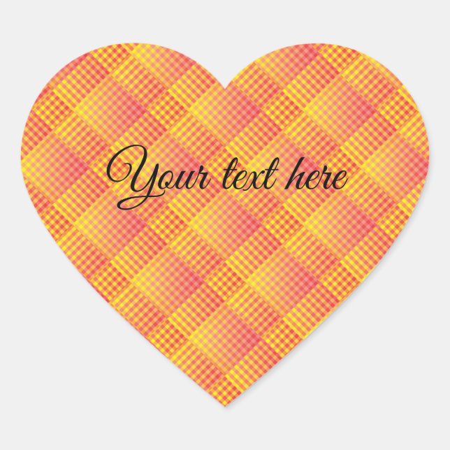 Orange White Checker Abstract Personalized Pattern Heart Sticker (Front)