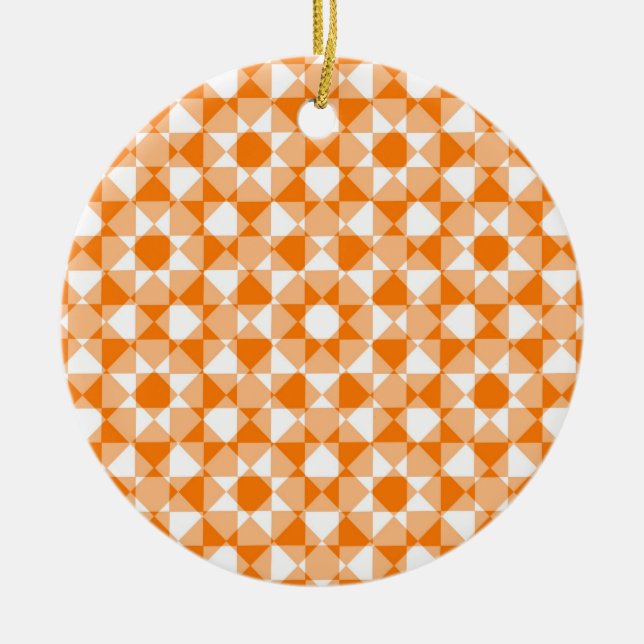 Orange White Checker Diamond Plaid Pattern Ceramic Tree Decoration (Front)