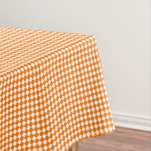 Orange White Checkered Check Fall Halloween Party Tablecloth