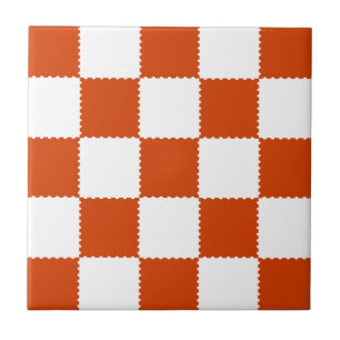 Orange & White Chequerboard Pattern Tile