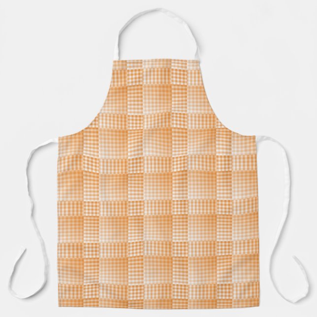 Orange White Chequered Abstract Pattern Apron (Front)